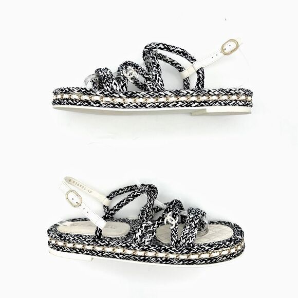 CHANEL Blue White Rope Interlocking CC Charm Dad Sandal Size 40 Chain Slingback - Picture 7 of 13